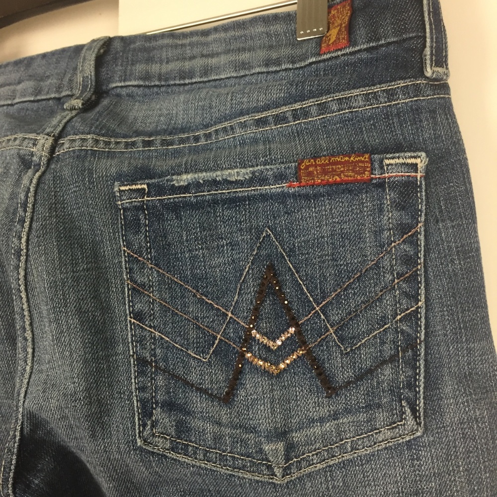 7FAM A-Pocket Rhinestone Jeans Denim Bootcut Bling - Picture 2 of 8